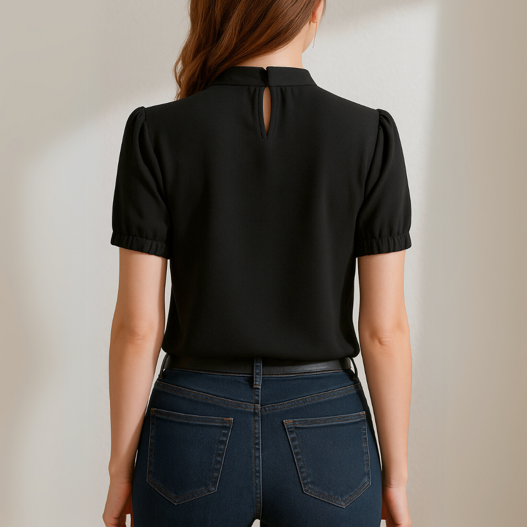 NORA | BLACK PLEATED TOP WITH OPEN SLEEVES