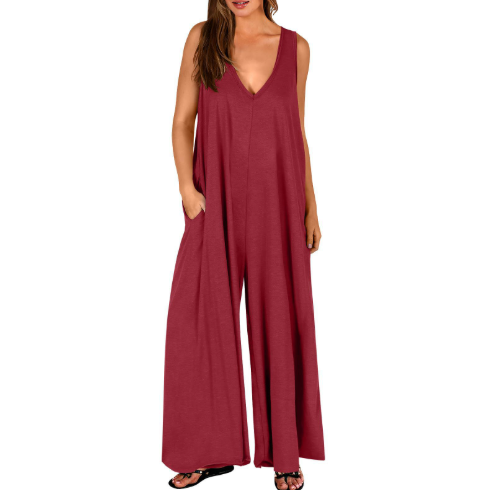 MAGDA | Relaxed V-Neck Jumpsuit with Flowy Wide Legs