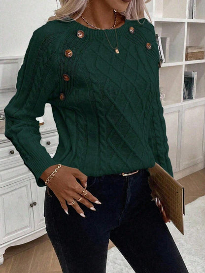 Abbey | Button-Detail Cable Knit Jumper