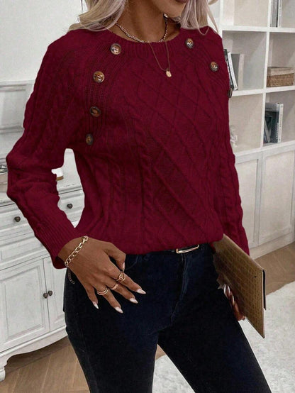 Abbey | Button-Detail Cable Knit Jumper