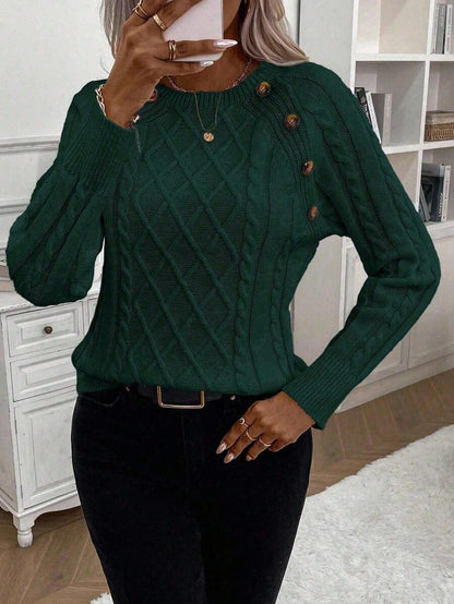 Abbey | Button-Detail Cable Knit Jumper