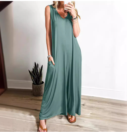 MAGDA | Relaxed V-Neck Jumpsuit with Flowy Wide Legs
